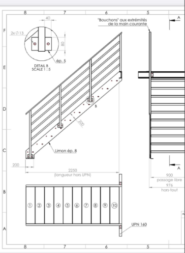 Plan technique escalier & garde-corps